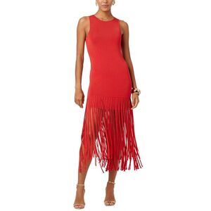Toccin Womens  Margaux Fringe Mini Dress, Red